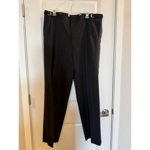 Woolmark Mens Black‎ 100% Pure New Wool Pleated Dress Pants Side Tabs 37 Waist